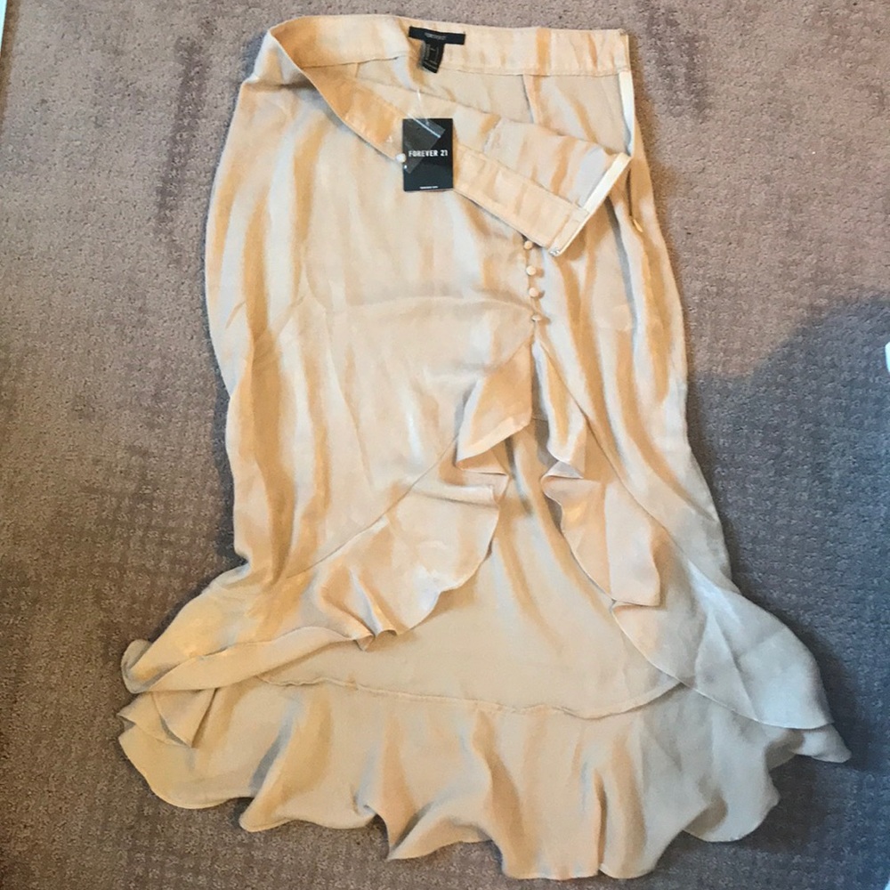 Champagne silk midi skirt with ruffle